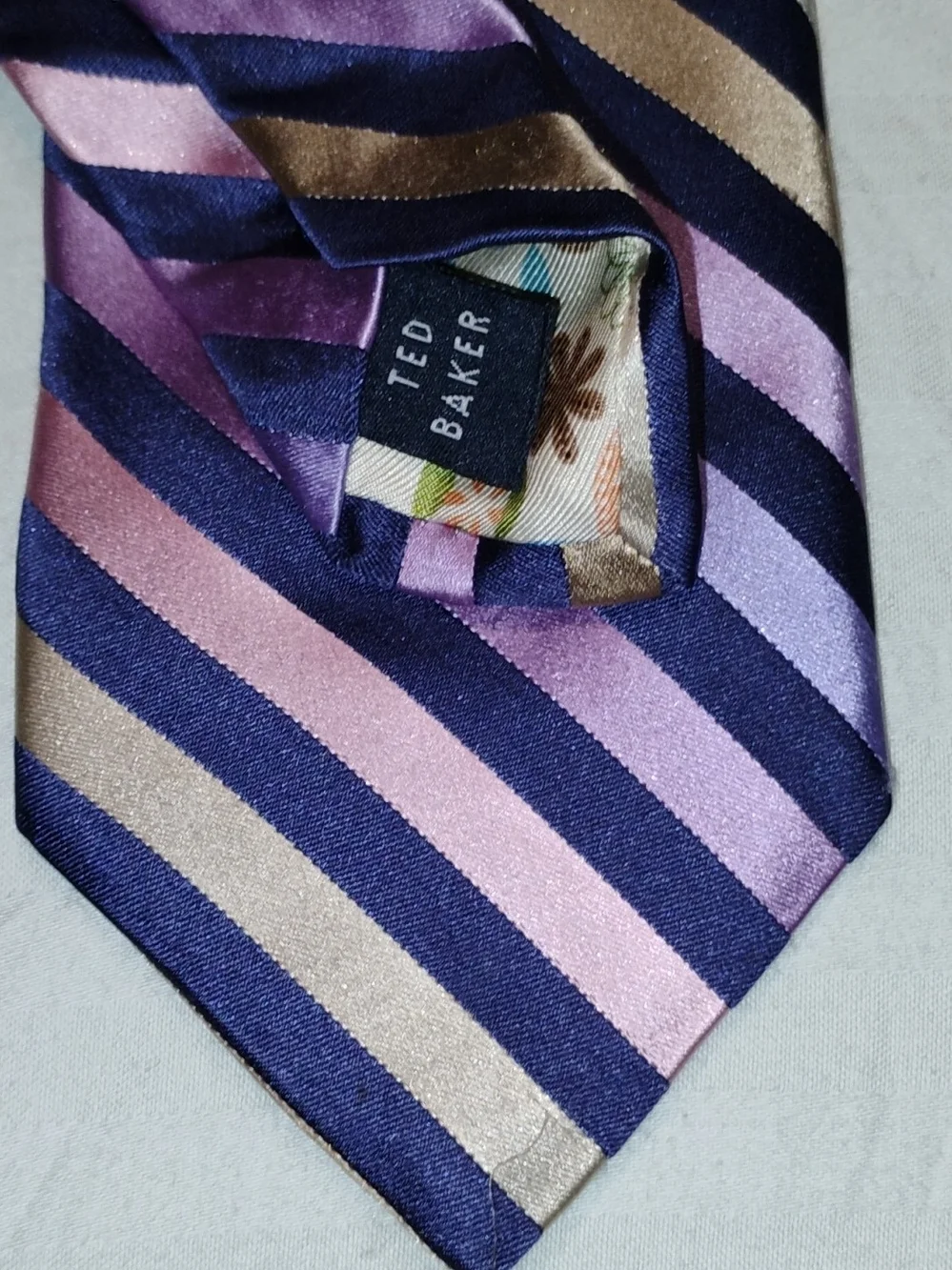 Ted Baker Striped Silk Tie in Navy and Pink
